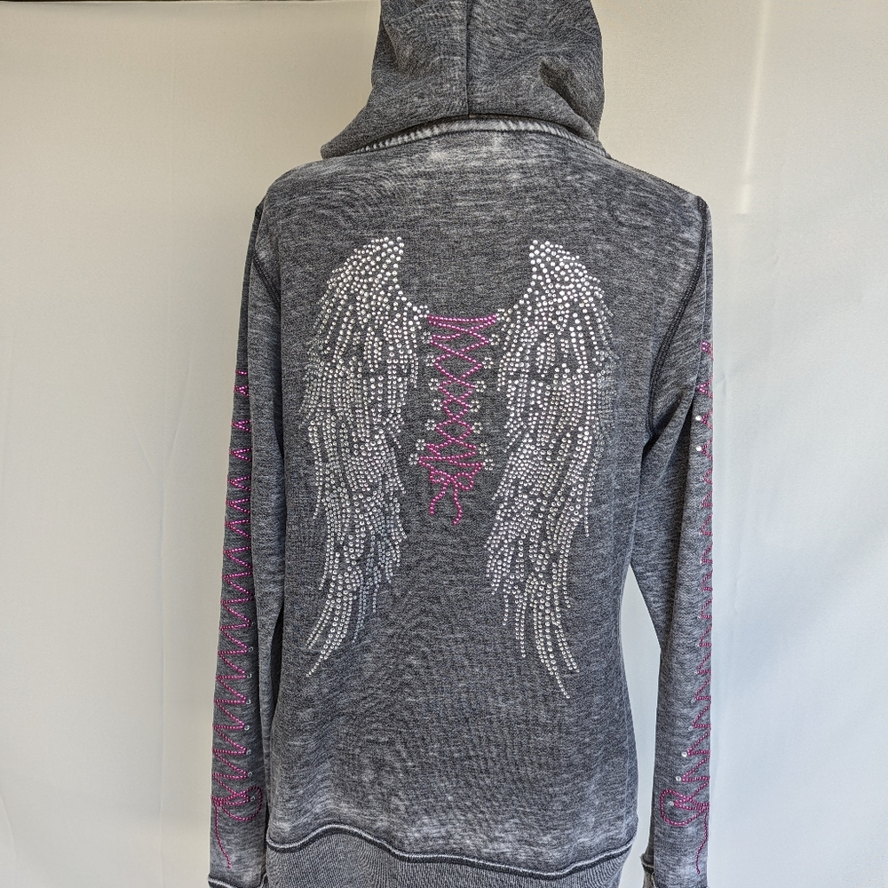 ZEN Hoodie Pink and crystal embellishments XL Heather Gray